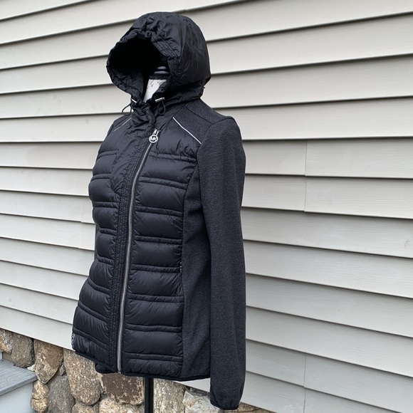 Michael MICHAEL KORS Mixed Media Quilted Jersey Knit Jacket - Black/Gray - Picture 7 of 16